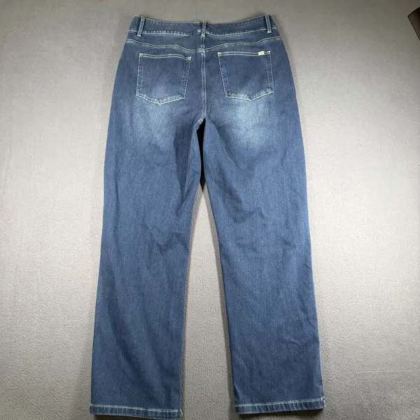 Halara Jeans Womens L Petite Blue Medium Wash Mid Rise Straight Stretch Denim - Image 11