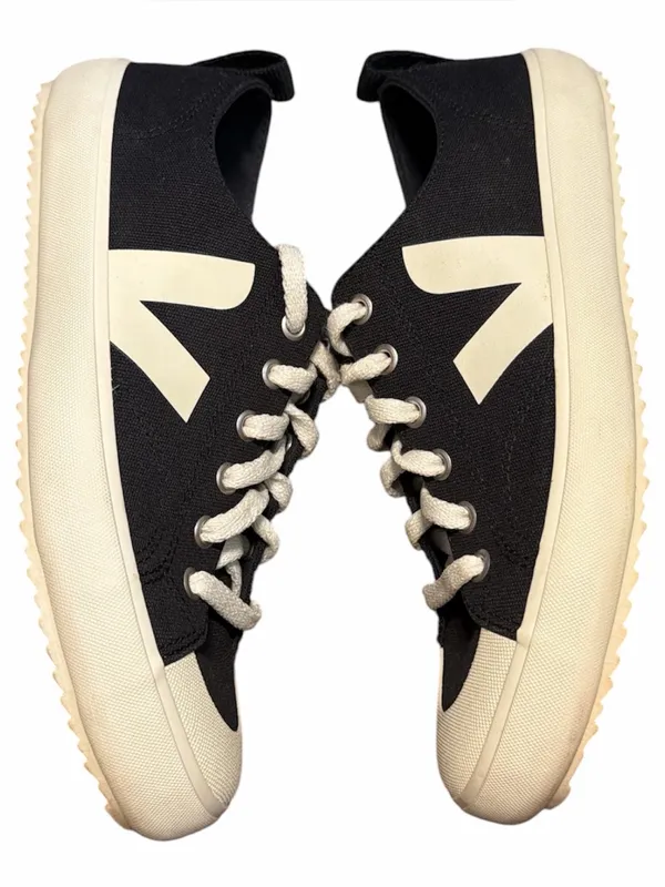 Veja Nova‎ Low Top Black Canvas Beige Lace Up Sneakers Size 8 / 39 - Image 3