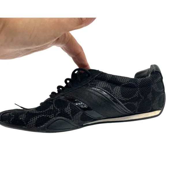 Coach Size 6 Black Monogram Sneakers Mesh Leather Trim Lace-Up Casual Shoes - Image 5