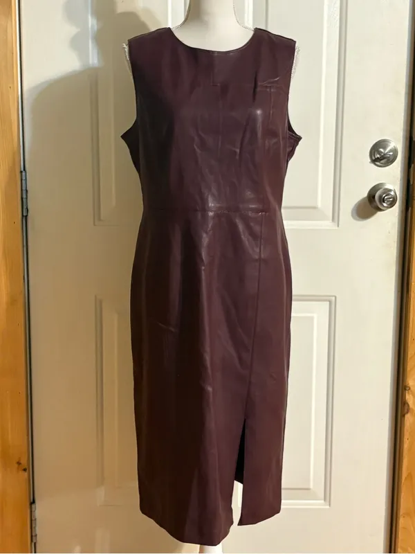 Ann Taylor Sleeveless Faux Leather Shift Dress in Deep Plum size 12 - Image 2