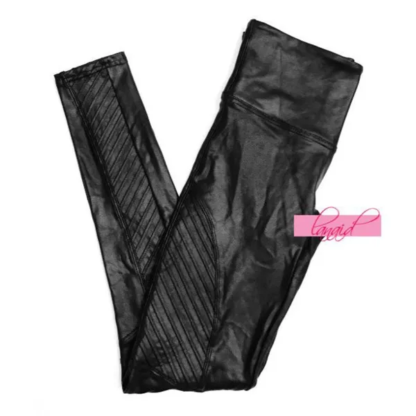Spanx Faux Leather Moto Leggings Black Shiny Biker Motorcycle Edgy Skinny Pants - Image 11
