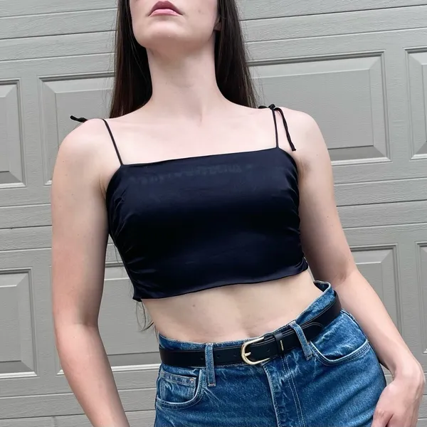Zara Smocked Satin Bow Tie Strap Minimalist Chic Going Out Crop Party Top Small - Image 9