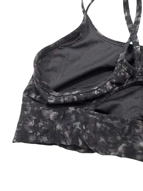 All In Motion Black Gray Marbled Strappy Crisscross Mesh Bra Yoga Medium Women's - Image 4