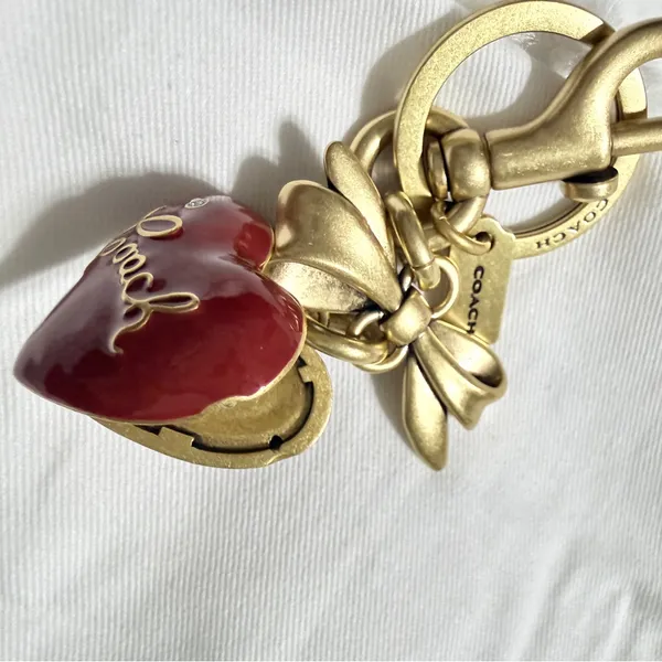 Coach Bow Heart Locket Bag Charm Keychain - Image 8