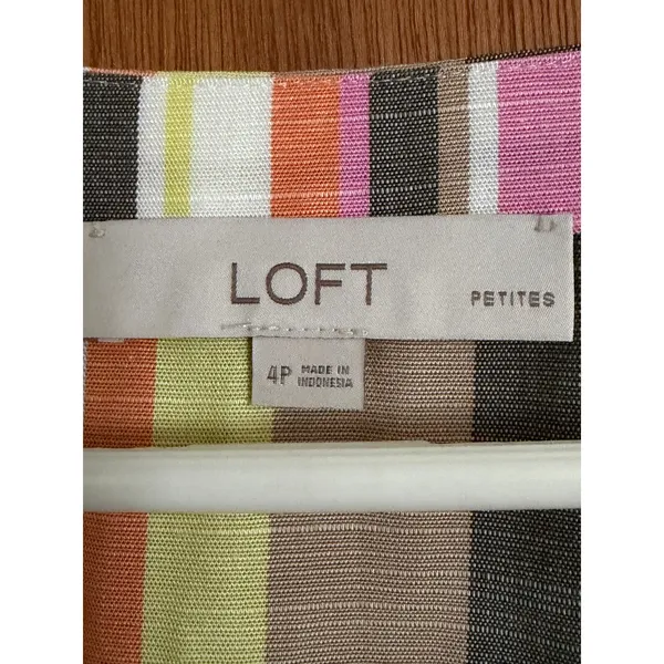 LOFT Multicolor Vertical Striped Button Front V-Neck Summer Dress 4 Petite - Image 5
