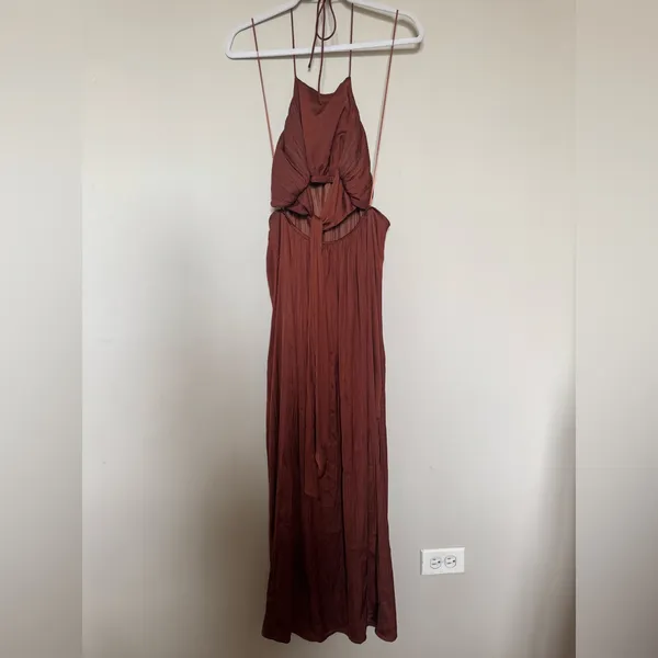 Anthropologie Brown Halter Maxi Dress - Image 4