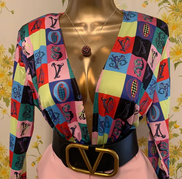 Deep plunge neck colorful bodysuit size L Size L - Image 2