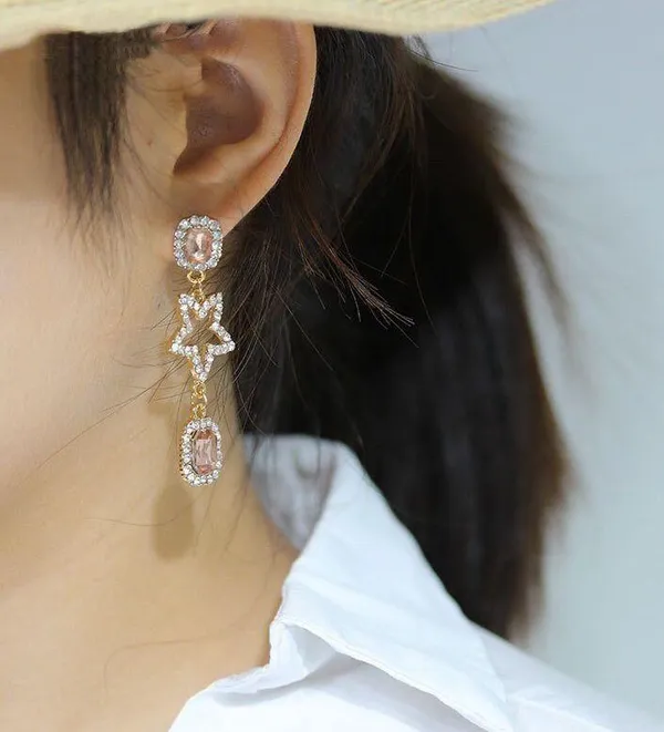 Women's Crystal Stars Asymmetrical Dangle Drop Earrings Gold - Image 5