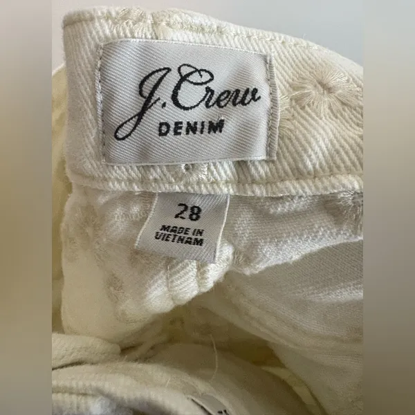 J.Crew‎ Billie Demi Boot Crop Jeans 28 White Embroidered Floral Raw Hem Cotton - Image 3