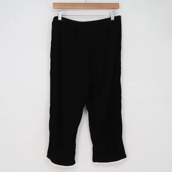Cheibear Pajama Set Womens Medium Pom Pom Trim Black Rayon Spandex Excellent - Image 8