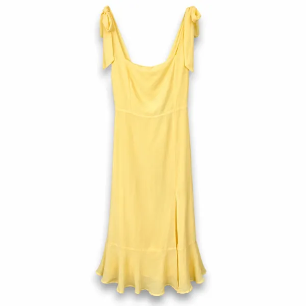 NEW Lulus Summer Invite Yellow Chiffon Tie-Strap Tiered A-Line Midi Dress Small - Image 5