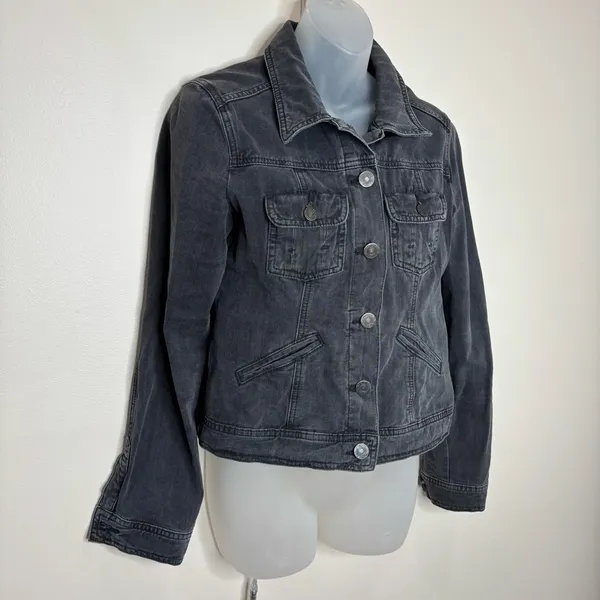 Massimo Dutti Black Button up denim jean jacket size medium casual - Image 2