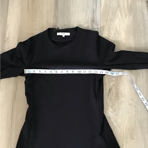 Tibi Black Crew‎ Neck Long Sleeve Blouse Back 1/4 Zipper Size 2 - Image 4