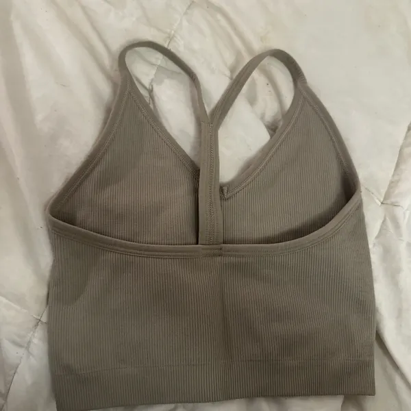Set active green grey ribbed skinny strap bra - Image 2