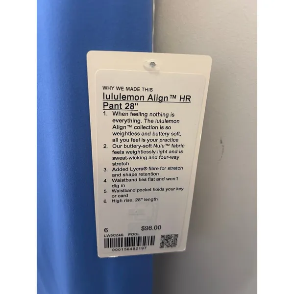 lululemon Align HR Pant/ Leggings size 6 Pool 28” New with tags Authentic - Image 4