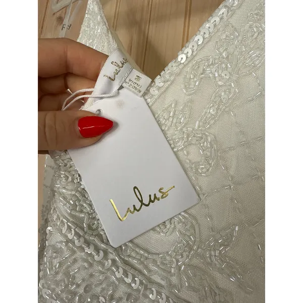 Lulus Cherished Vow White Beaded Backless Mermaid Dress Elegant Train Medium - Image 10