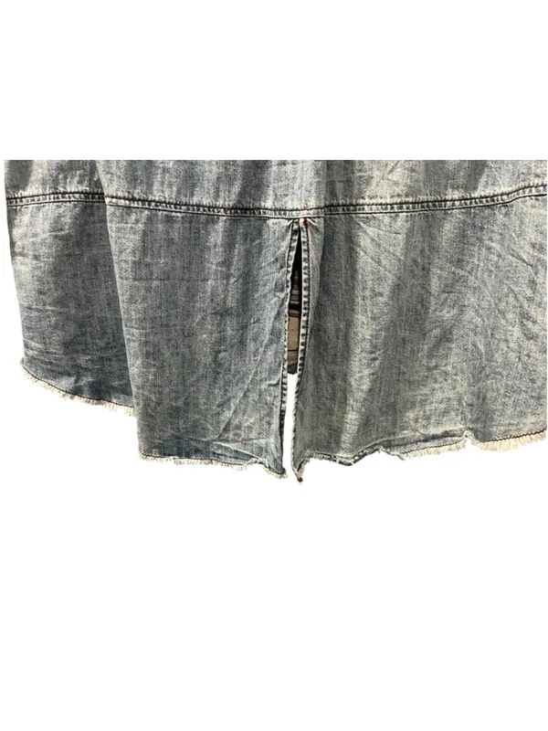Free People Road Trip Getaway Plaid Flannel Denim Button Up Shirt Size Medium - Image 10