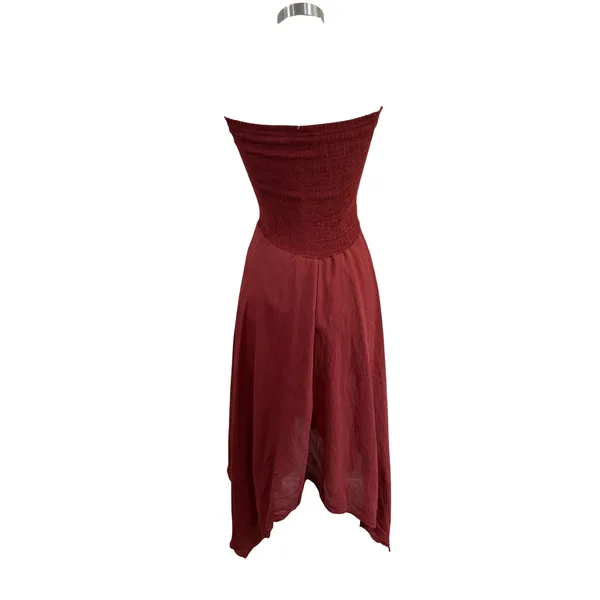 AX+ASH Rust Red Smocked Strapless Handkerchief Hem Midi Dress 3WITT0758 L - Image 2