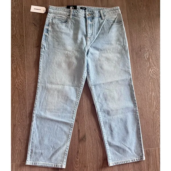 Express Ankle Jeans Light Wash Blue Straight Cropped Women Sz 14 NEW - Image 2