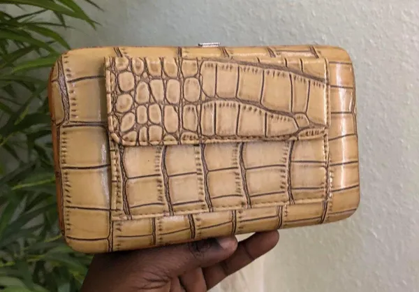 Western Boho Hippie Indie Tan cream western large beaded clutch bag purse wallet rhinestones angel wings dedazzled embellished silver tone Measurements in pics - Image 4