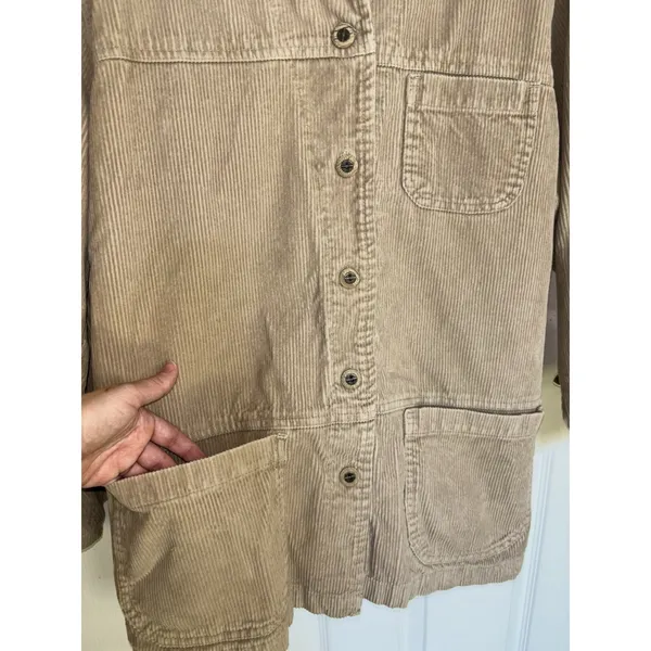 Dress Barn Vtg 90s Tan Wide Wale Corduroy Chore Coat Patch Pocket Barn Jacket M Work Wear - Image 4