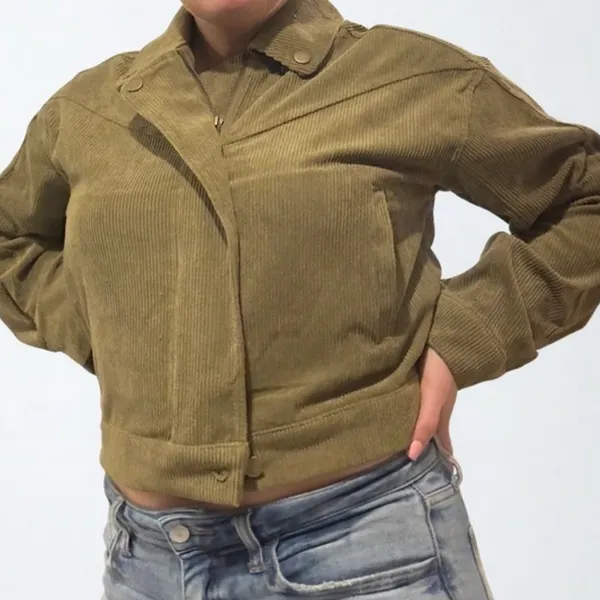 Mine Blu Pepper Green Corduroy Crop Moto Jacket ~ Size Medium - Image 13
