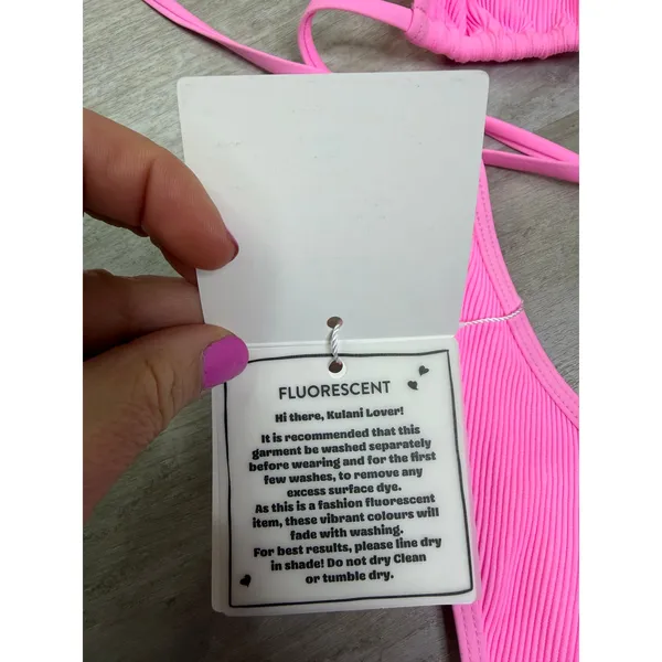NEW Kulani Kinis Taffy Pink Ribbed Bikini Small Bind Tie Halter High Leg Thong - Image 4
