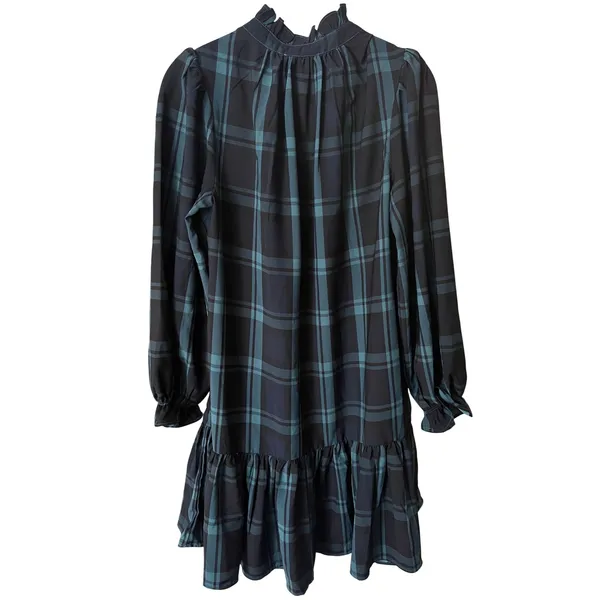 J.Crew‎ BN151 Blackwatch Plaid Ruffle Neck Mini Dress Small Puff Sleeve Tartan - Image 6