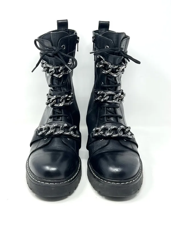 Kurt Geiger London Storm Chain Combat Moto Boots Black Leather EU 40.5 US 9.5 - Image 2