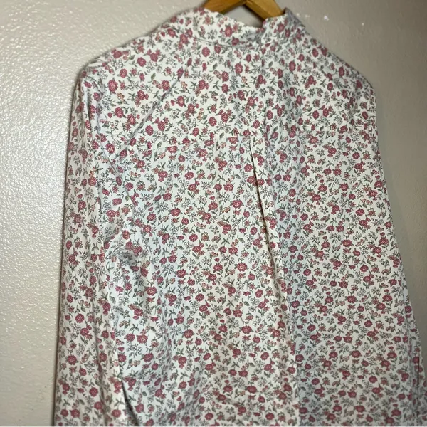 White Stag Floral Print Shirt Vintage Whimsical Garden Fairy size XL Long Sleev - Image 5