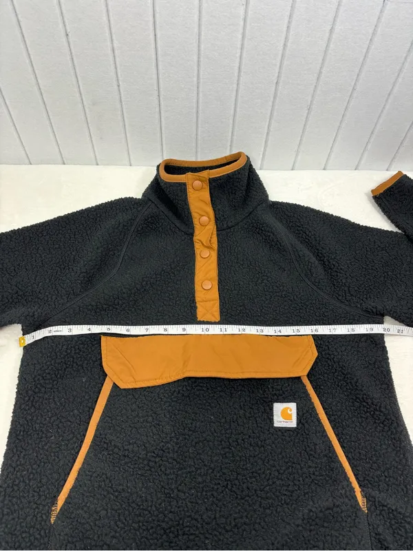 Carhartt Quarter Snap Fleece Pullover Black Tan Relaxed Fit Teddy Jacket size XS - Image 5