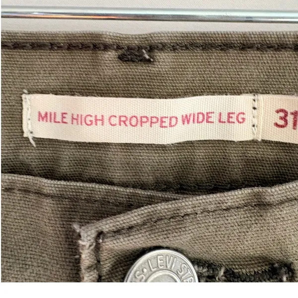 Levis Mile High Cropped Wide Leg Pants Olive Green Button‎ Fly Womens 31 - Image 5