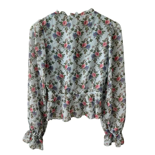 NWT Lulus Undeniably Darling Light Blue Floral Chiffon Balloon Sleeve Top XS - Image 6