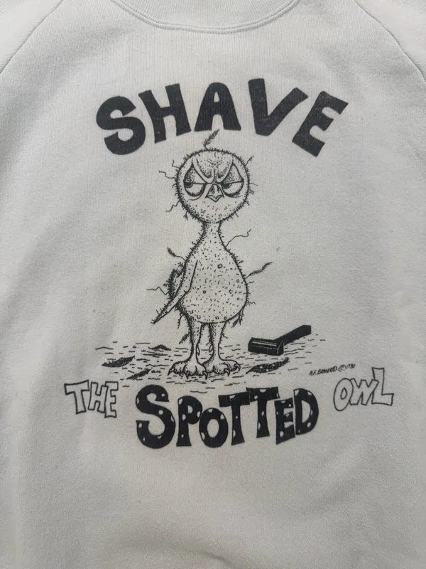 Vintage 1990 Shave The Spotted Owl Sweatshirt Logging Satire Jerzees USA L - Image 2