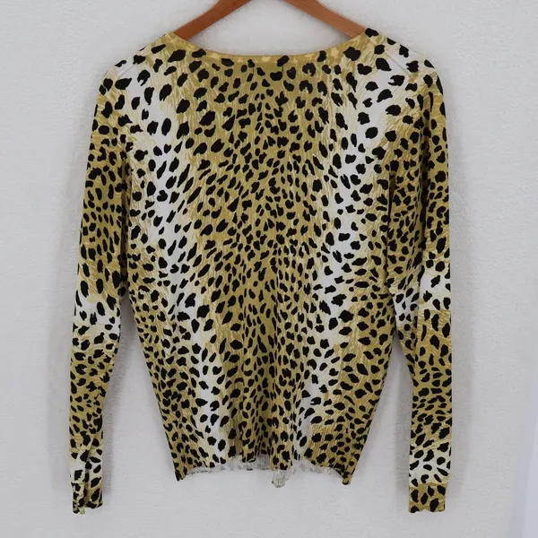 Leopard Animal Print Cardigan Sweater Womens Size M Yellow Black Cheetah - Image 6