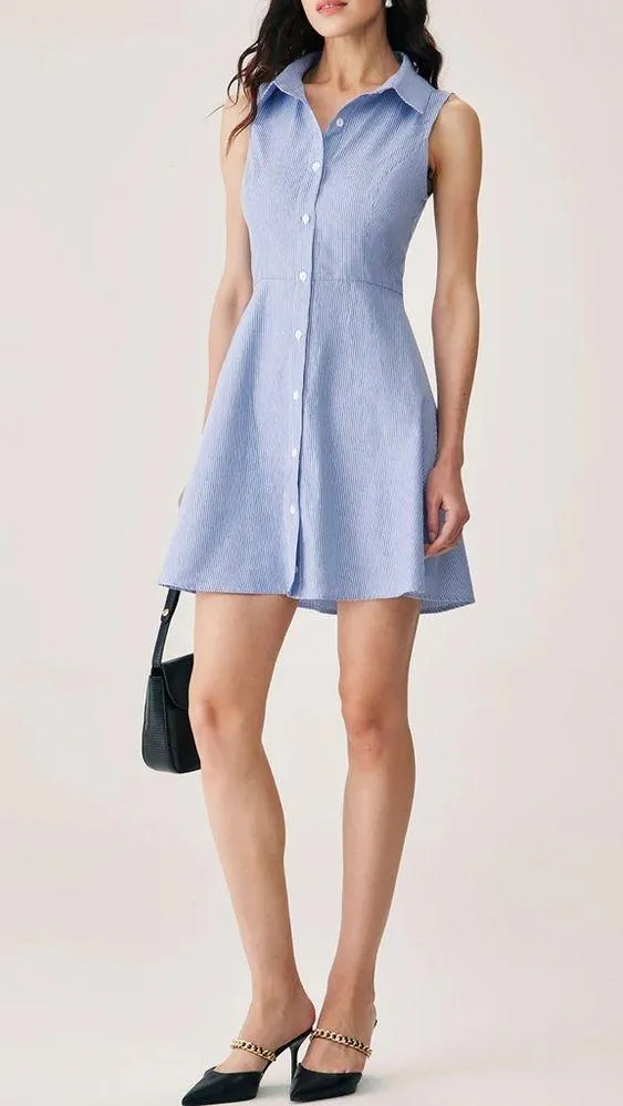 Rihoas Blue Striped Button Mini Dress Size XS - Image 3