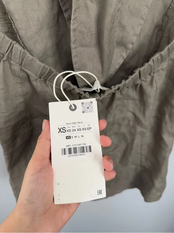 Zara Halter XS NEW Halter Tie Button Up Vest Khaki Office Work Open Back Linen Summer - Image 6