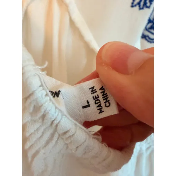Love on a Hanger Camisole Women Large White Blue Embroidered Boho Babydoll Top - Image 5