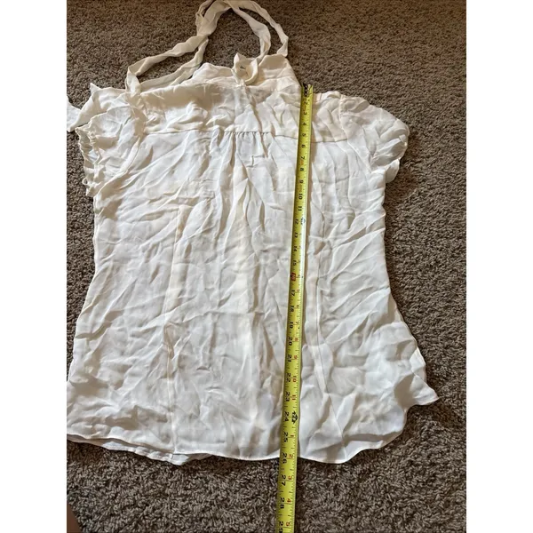 White House Black Market Silk Stretch Button Up Shirt Blouse Ivory Size 14 NWT - Image 7