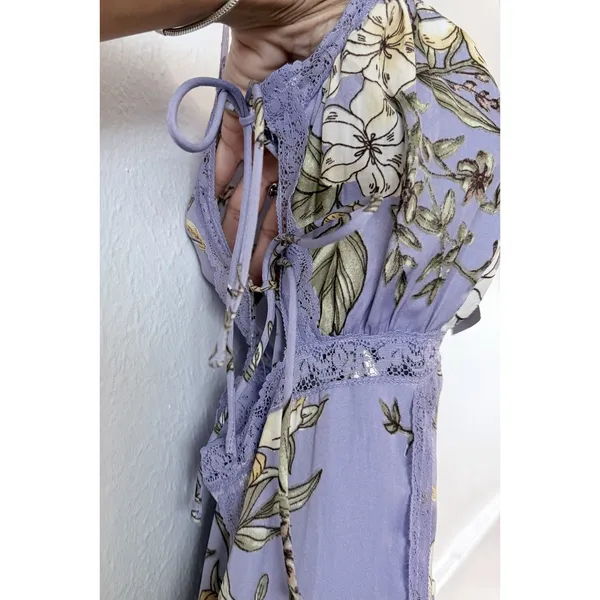 Forever 21 Floral Lace Trim Side Tie Midi Dress Lavender Purple Women’s L NWT - Image 8