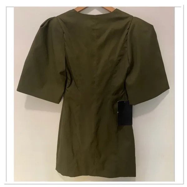 Tuckernuck Ariella Mini Dress XS Olive Green Twill Puff Sleeve Utility NWT - Image 4