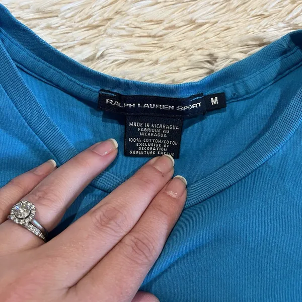 Ralph Lauren Sport Top Womens Crew Neck Short Sleeve Blue With Yellow Pony Med - Image 7