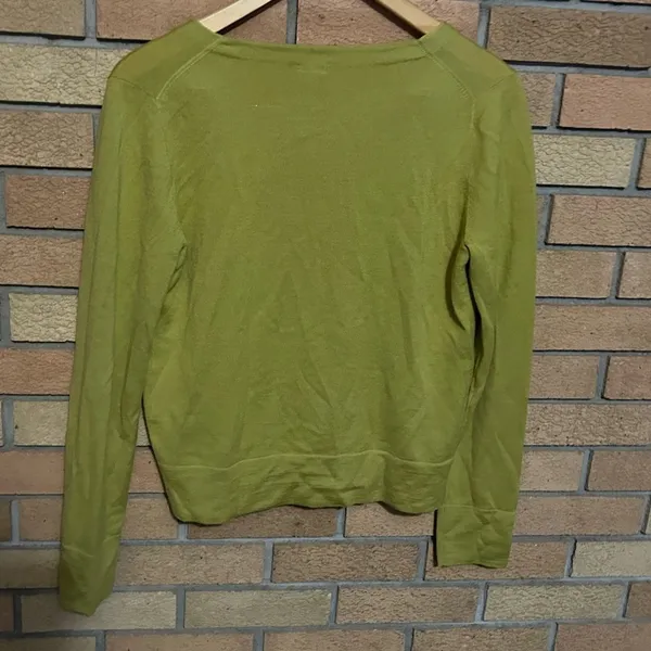 J. Crew Factory Green Cardigan Sweater Merino Wool Rhinestone Buttons Size M - Image 5