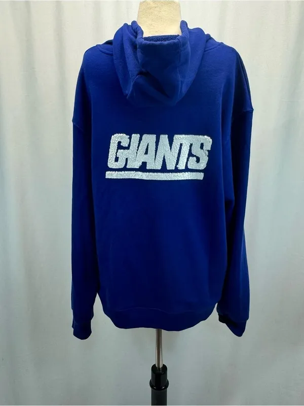 NFL Royal Blue NY Giants Pullover Hoodie XL White Logo Sequins Rhinestone Glam - Image 10