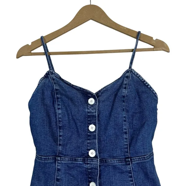 Zara TRF Authentic Denim Button Front Mini Dress Dark Wash Blue 90s Style Size M - Image 2