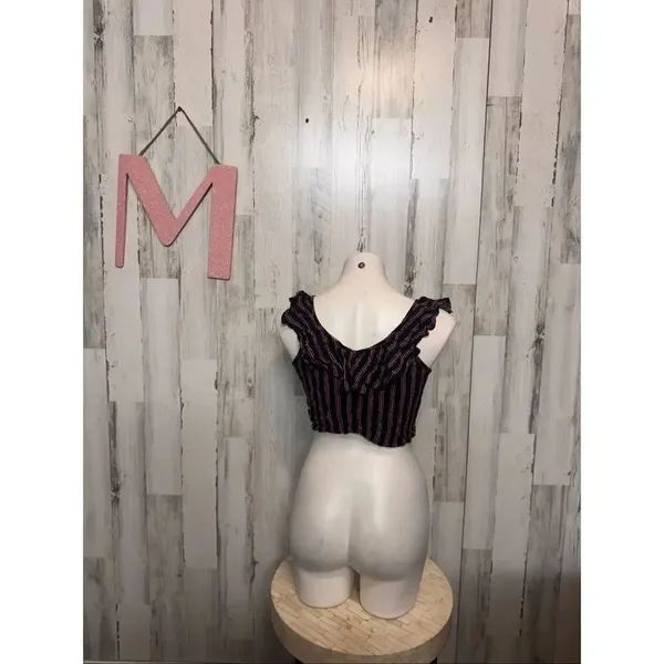 Ambiance Striped Ruffle Crop Top Size Medium Tie Front Sleeveless Boho Festival - Image 3