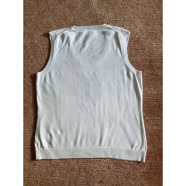 Lady Hagen White Sweater Vest L Argyle Diamond Knit Sleeveless Pullover Cotton - Image 5