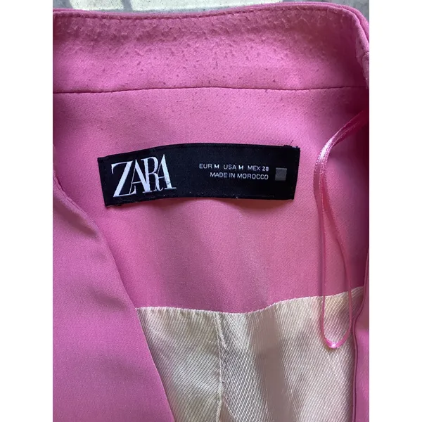 Zara Pink Open Front Tailored Blazer Jacket Womens Medium Collarless Hook Eye - Image 2
