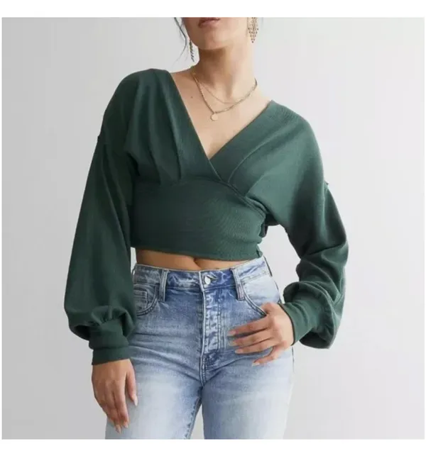 We The Free Free People- All Nighter Thermal Cropped Top - Pine Green - Image 4