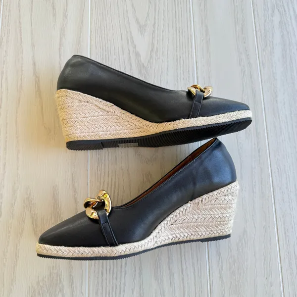 Black Espadrille Wedge Heels w/ Gold Chain – Women’s 38 / 7.5–8 - Image 4
